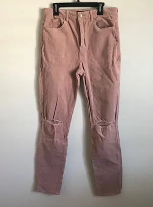 EUC Forever 21 Pink Corduroy Distressed Jean Pant sz 30 thumbnail 1