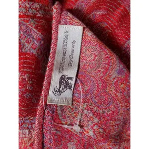 Pashmina(?) Silk Wool Paisley Scarf Wrap Shawl Rectangle Fringe Red Orange EUC thumbnail 4