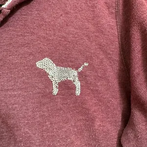PINK Victorias Secret Maroon Silver Logo Sequin Bling Hoodie Zip Sweater Medium thumbnail 4