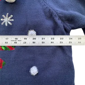 Holiday Time Snowman Sequin Ugly Christmas Sweater Womens 2X 20 Navy‎ White Poms thumbnail 6