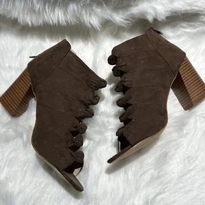 Metaphor Lema‎ Olive Suede Knotted Chunky Heel Ankle Boots Size 10. B68 thumbnail 4