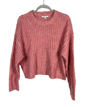 American Eagle Outfitters Pink Textured Chunky Knit Cropped‎ Sweater Women's S thumbnail 1