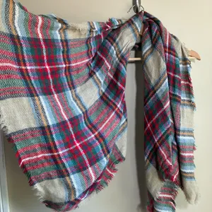 Unbranded Plaid Blanket Scarf OS Multicolor Women Frayed Edge Square Wrap thumbnail 2
