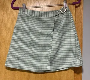 John Galt Brandy Melville Green Plaid Mini Skirt Wrap with Buckle thumbnail 1