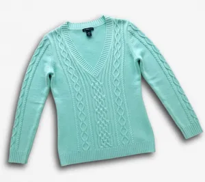 New York & Company Mint Green Cable Knit V-Neck Sweater‎ Womens Small Pullover thumbnail 1