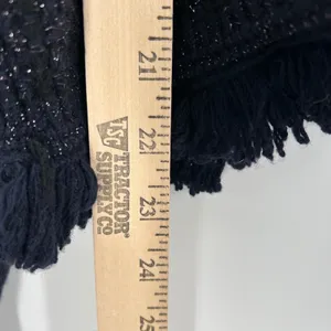 MNG Women Navy Blue‎ Metallic Tweed Knit Fringe Sweater Pullover Top Size Large thumbnail 8