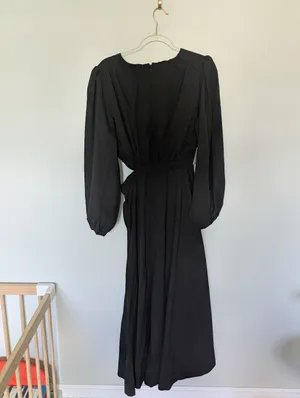 Petal & Pup Ginnee Puff Sleeve Cutout Midi Dress Black Large thumbnail 11