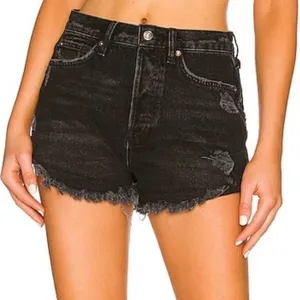WE THE‎ FREE People Lasso Curvy Denim Shorts Black High Rise Raw Hem size 26 thumbnail 1