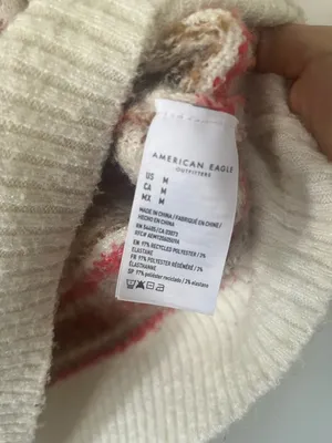American Eagle Fair Isle Knit Sweater Medium Brown White Cozy Winter Cabin thumbnail 5