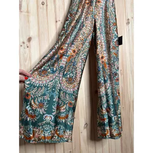NWT Lulus Divine Wanderings Teal Green Scarf Print Satin Wide-Leg Jumpsuit Sz XS thumbnail 4