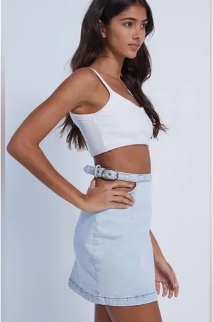 Revolve WeWoreWhat Cut-Out Denim Mini Skirt Light Wash thumbnail 1