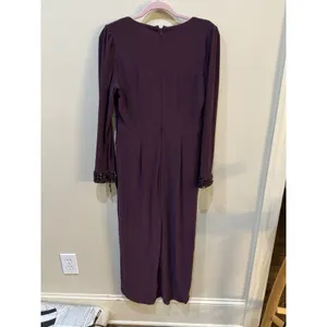 Adrianna Papell Women's Eggplant Jersey Wrap Midi Dress Long-Sleeve Size 10 thumbnail 6