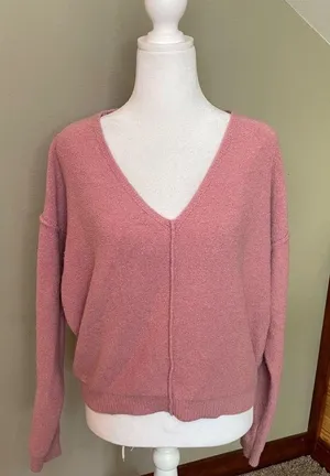 Free People Take Me Places Pink Oversized V-Neck Sweater Extra Small thumbnail 5