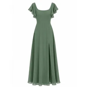 Azazie Bondi A-Line Ruched Chiffon Dress – Eucalyptus – Size 8 (Average) – NWT thumbnail 3