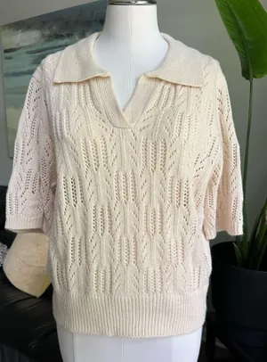 Crochet polo sweater Tan thumbnail 1