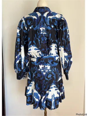 Alice + Olivia Cora Mini Dress Blue White Large thumbnail 4