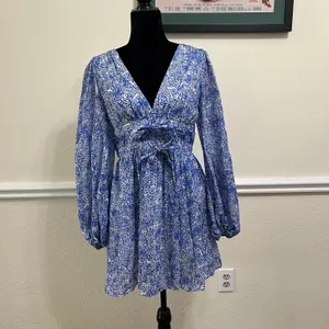 Amanda Uprichard Morello Dress In Chalet Blue Printed Long Sleeve Size M thumbnail 2