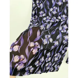 WHBM Purple Iris Floral Mesh Mock Neck Top Small Black Grunge Festival Boho Art thumbnail 4