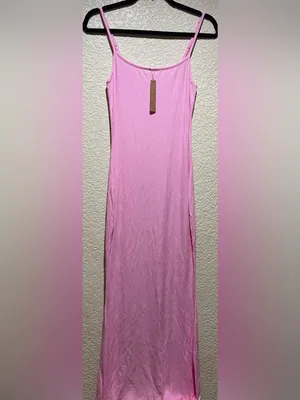 Skims Soft Lounge Long Slip Sleek Pink Spaghetti-Strap Maxi Dress Size L NWT thumbnail 4
