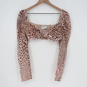 Naked Wardrobe Leopard Print Knot Front Puff Sleeve Crop Top Small thumbnail 2