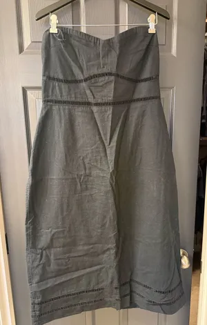 Abercrombie Black Linen Midi Dress L thumbnail 1