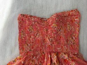 Shore Brand floral strapless smocked tiered mini dress thumbnail 3