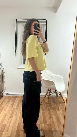 Yellow knit button up cardigan Size M thumbnail 2