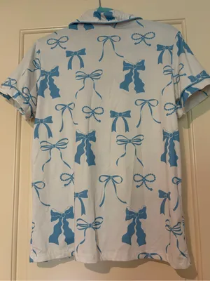 White and Blue Shorts Pajama Set with Bows Size XS thumbnail 4