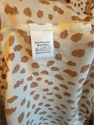 Women’s short sleeve ruffle spotted print dress size small tan and white thumbnail 6