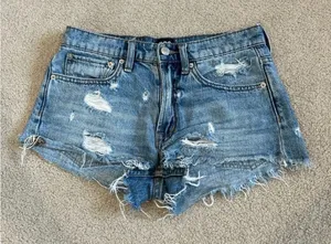 BDG distressed blue jean denim essential mid rise shorts thumbnail 1