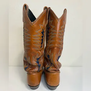 Vintage Dan Post Leather Cowboy Boots – Brown w/ Blue Stitching – Women’s 6.5-7 thumbnail 4