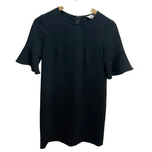Loft Shift Dress Womens 0‎ Black Flounce Ruffle Sleeve Crepe Mini Career Classic thumbnail 1