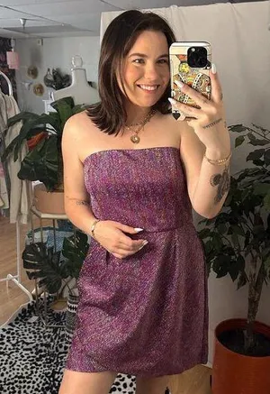 Topshop Strapless Mini Sheath Dress Metallic Purple Size 12 thumbnail 1