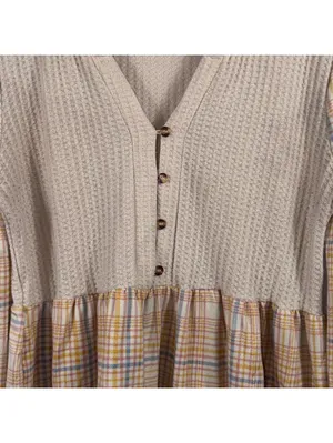 Violets Are Blue Plaid Waffle Knit Babydoll Top M thumbnail 2