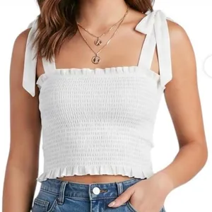 Altar'd State Tie Strap Smocked Cropped Tank Top White Small thumbnail 1