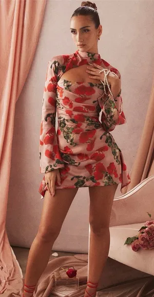House of CB Toira Rose Print Draped Corset Dress Small thumbnail 1