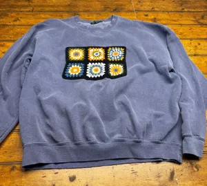 Nasty Gal Collection Crochet Granny‎ Square Patch Sweatshirt Blue Purple Medium thumbnail 1