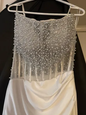 White prom dress with corset amd pearls thumbnail 2