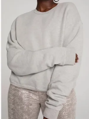 Good American Boyfriend Fleece Cotton Crewneck Sweatshirt Gray Size 1/Small thumbnail 1