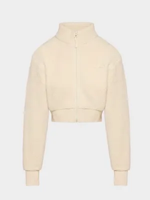 Aritzia Tna Polartec Thermal Pro Mockneck Waist Zip-Up sz Small in mullein thumbnail 2
