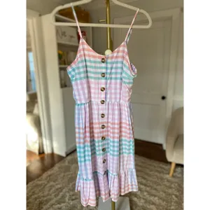 Jopna Pastel Gingham Midi Dress Cottagecore Coastal Picnic Coquette Soft Girl XL thumbnail 2