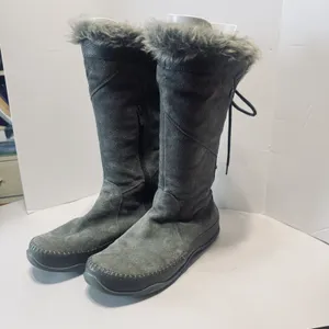 North Face Grey Suede Moccasin Boots snow Primaloft 200g Insulated Womens 7.5 thumbnail 2