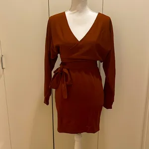 Rust color long sleeve short dress size small NWOT #71 thumbnail 3
