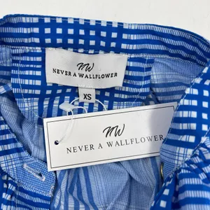 Never A Wallflower Elastic Sleeve Dress Blue Plaid Printed Cotton thumbnail 3