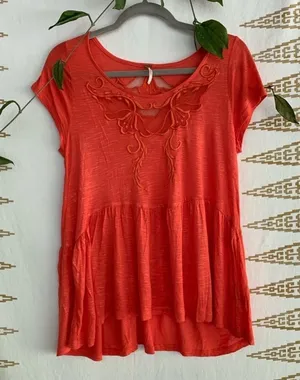 Free people Orange Embroidered mesh‎ Top M thumbnail 1