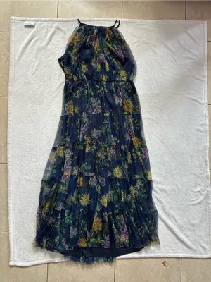 Lovely Grace Floral Tiered Maxi Dress Blue Size 3X Sleeveless Mesh Overlay Boho thumbnail 2