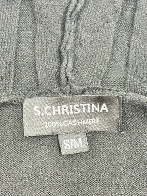 S. Christina Cashmere Black Hooded Open Front Cardigan Sweater S/M thumbnail 6