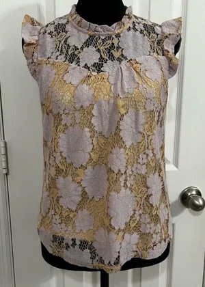 Monteau Gold and Cream Lace Floral Blouse thumbnail 1