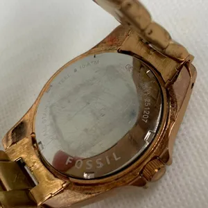 Fossil women watch ES-2811 day date hours rose gold tone 38mm size 6.5” running thumbnail 6