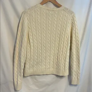L.L. Bean Collegiate Preppy Women's Cream Cable Crewneck Sweater SZ M 100%Cotton thumbnail 3